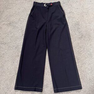 GOODIOUS NAVY WIDE LEG TOPSTITCHED TROUSER SLACK PANTS EYELET WAIST CLOSURE -  0